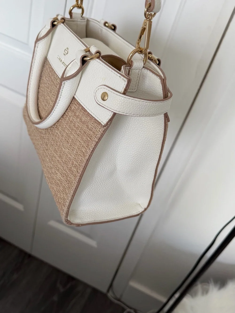 Nanette Lepore White & Natural Woven Satchel